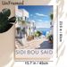 Sidi Bou Said Coastal Town Painting Poster, Soft-hued Mediterranean Seaside Town Scene Poster, Serene Scenic Artwork Ideal For Living Room, Bedroom_maomaolike.com