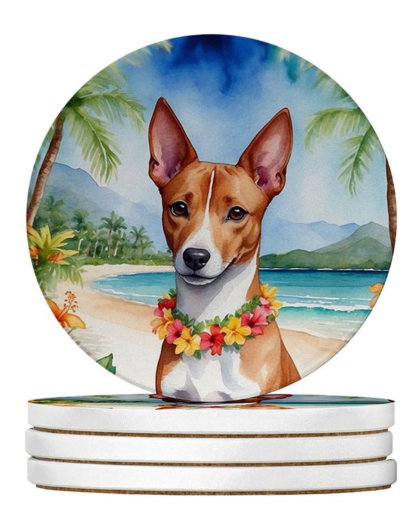 Basenji Luau Large Sandstone Coasters Pack Of 4 Absorbent Round Coasters Decor Gifts For Men Or Women, 4 In, Multicolor_maomaolike.com