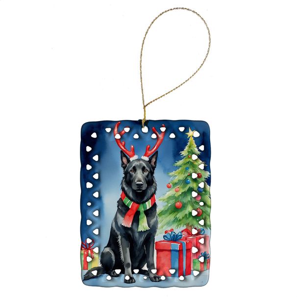Belgian Sheepdog Christmas Reindeer Porcelain Ornament Christmas Tree Hanging Decorations For Home Christmas Holiday, Rectangle, Gift, Multicolor_maomaolike.com
