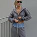 Women's Clothing Zipper hooded sweater pants suit denim stitching two-piece trousers_maomaolike.com