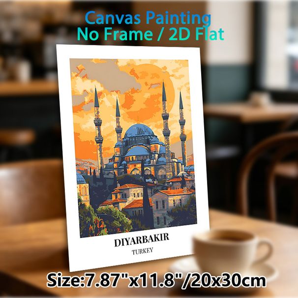 Diyarbakir Turkey Mosque Painting Poster, Vibrant Retro Travel Style Sunset Scene Poster, Captivating Cultural Artwork Ideal For Home, Living Room And_maomaolike.com