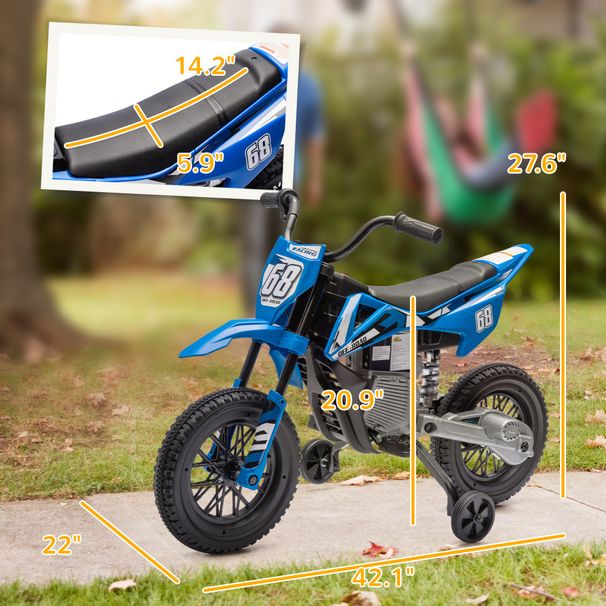 12V Kids Electric Motorcycle W/ Twist Grip Throttle, Training Wheels, Rear Suspension & Music, Blue_maomaolike.com