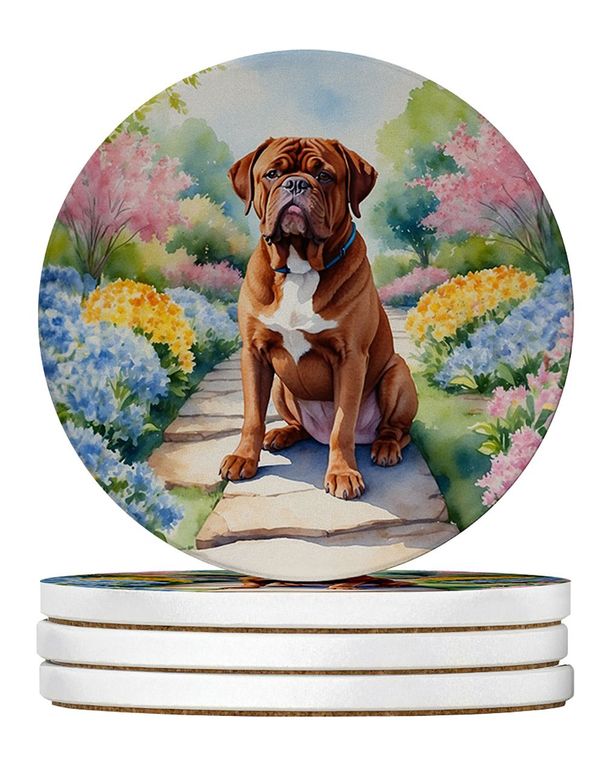 Dogue De Bordeaux Spring Path Large Sandstone Coasters Pack Of 4 Absorbent Round Coasters Decor Gifts For Men Or Women, 4 In, Multicolor_maomaolike.com