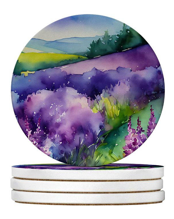 New Hampshire Purple Lilac In Watercolor Large Sandstone Coasters Pack Of 4 Absorbent Round Coasters Decor Gifts For Men Or Women, 4 In, Multicolor_maomaolike.com