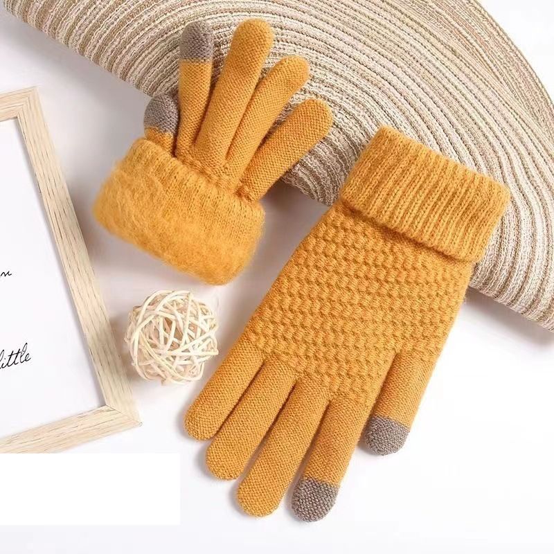 Knit gloves Cute cold warm schoolgirl thick touch screen cycling gloves_maomaolike.com