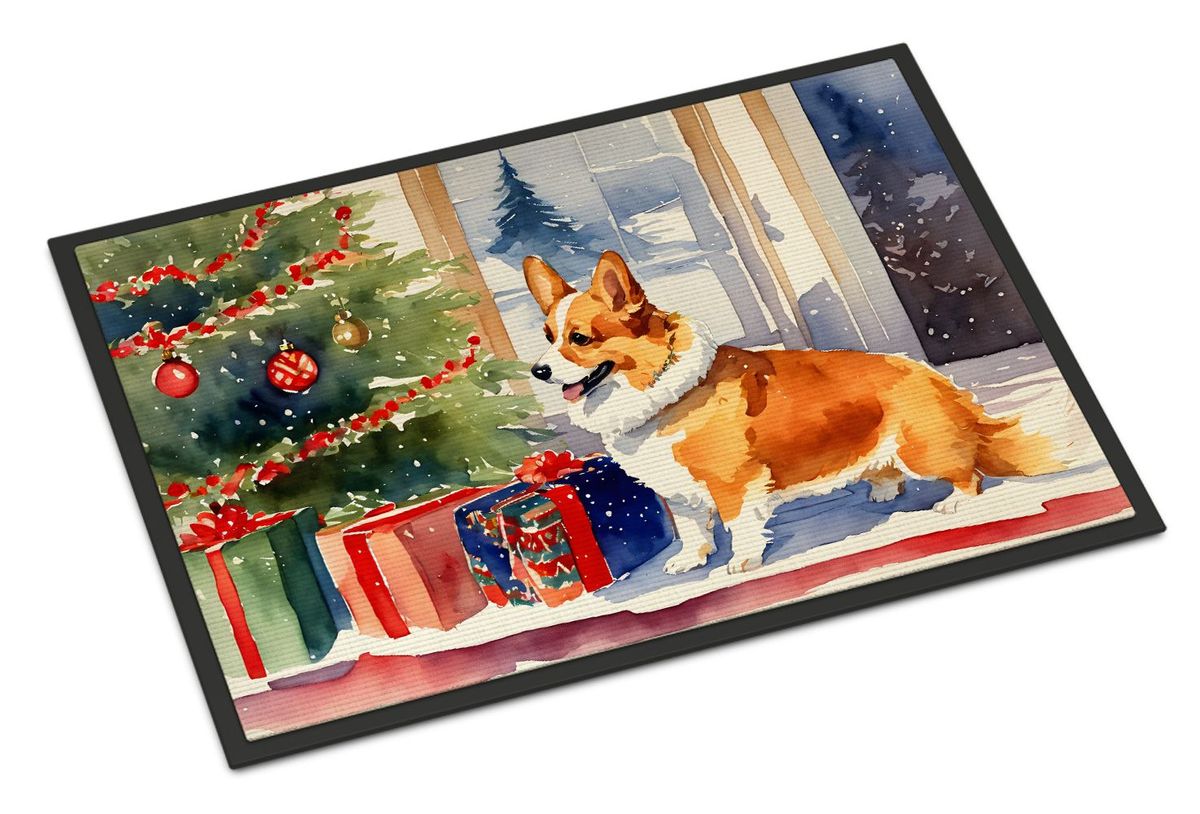 Corgi Cozy Christmas Doormat Front Door Mat Indoor Outdoor Rugs For Entryway, Non Slip Washable Low Pile, 24H X 36W_maomaolike.com