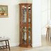 Corner Curio Cabinet Lighted Corner Display, Glass Display Shelf Shelving Bar Cabinet With Tempered Glass Door, Bar Cabinet,Cabinet With Adjustable Shelf Glass Cabinet Shelves Bead Bulb Included_maomaolike.com