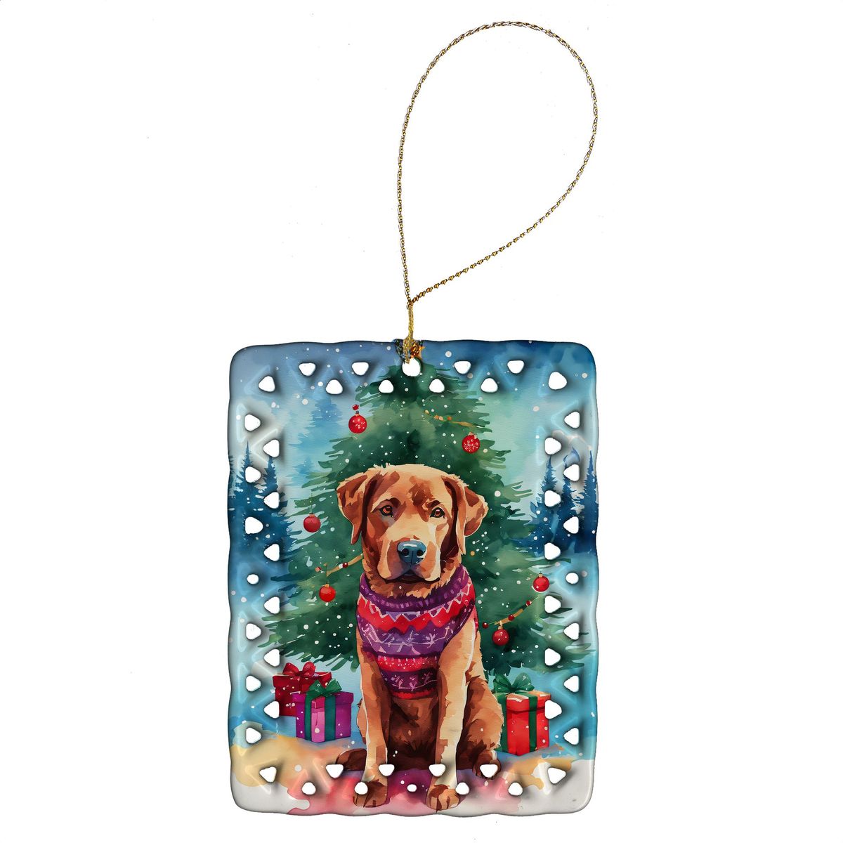 Chesapeake Bay Retriever Christmas Porcelain Ornament Christmas Tree Hanging Decorations For Home Christmas Holiday, Rectangle, Gift, Multicolor_maomaolike.com