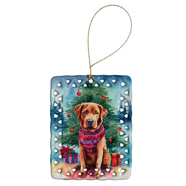 Chesapeake Bay Retriever Christmas Porcelain Ornament Christmas Tree Hanging Decorations For Home Christmas Holiday, Rectangle, Gift, Multicolor_maomaolike.com