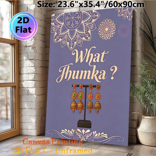 Indian Jhumka Themed Painting Poster, Vintage Ethnic Style Poster, Ornate Mandala & Traditional Jhumka Design, Infuses Cultural Charm, Ideal For_maomaolike.com