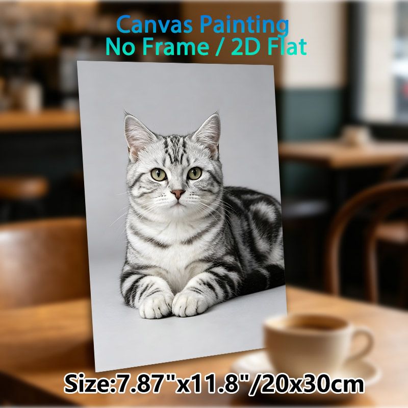 American Shorthair Cat Painting Poster, Realistic Photographic Style Poster, Lifelike Black-silver Tabby Cat With Gentle Gaze, Elegant Wall Decor For_maomaolike.com