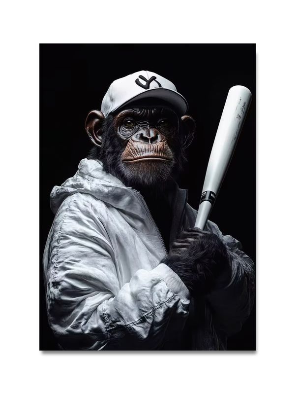 Trendy Street-style Chimpanzee Triptych Featuring A Baseball Bat, A Basketball And A Rugby Ball, Blending American Retro And Hip-hop Culture_maomaolike.com