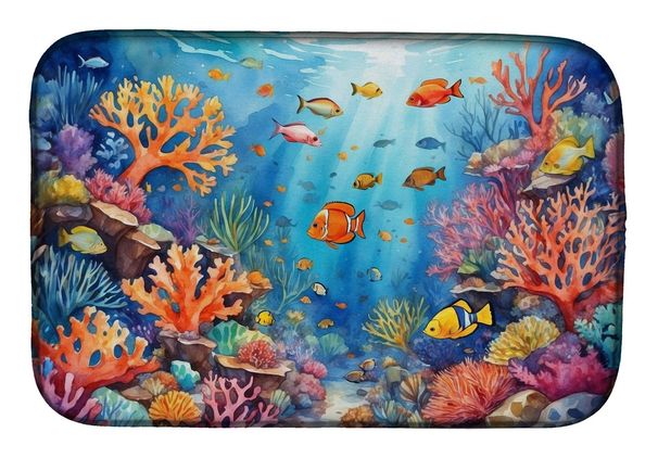 Coral And Fish Dish Drying Mat Absorbent Dish Drying Mat Pad For Kitchen Counter Dish Drainer Mat For Countertop, 14 X 21", Multicolor_maomaolike.com
