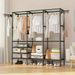 67×65×13.7 In Spacious Triple - Row Black/White Metal Clothes Rack With Drying Area - Stylish Floor - Standing Organizer For Bedroom, With Shoe & Accessory Space, Made Of Durable Plastic_maomaolike.com