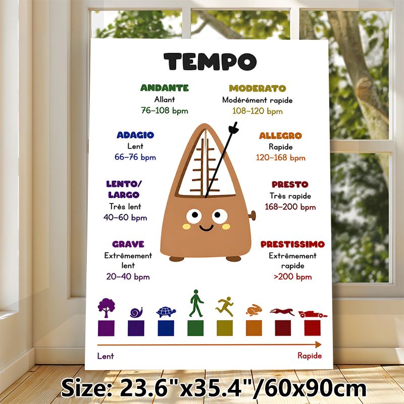 Musical Tempo Guide Painting Poster, Colorful Cartoon Metronome Themed Poster, Clear Music Tempo Term Reference, Ideal For Music Classrooms And_maomaolike.com