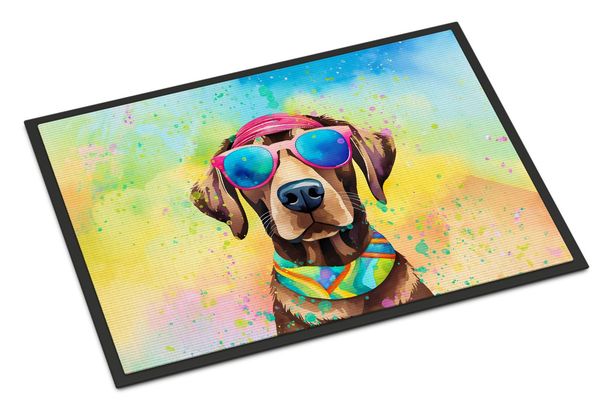 Chocolate Labrador Hippie Dawg Doormat Front Door Mat Indoor Outdoor Rugs For Entryway, Non Slip Washable Low Pile, 24H X 36W_maomaolike.com