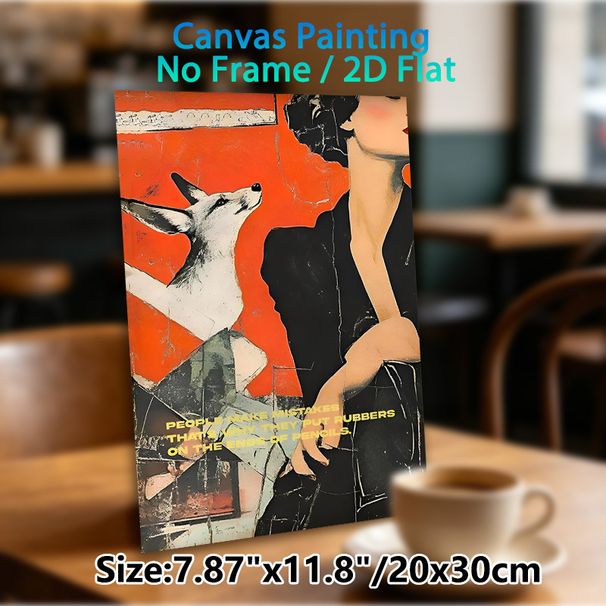 Fox & Figure Collage Painting Poster, Vintage Distressed Art Poster, Witty Quote Design With Fox Motif, Unique Artistic Wall Decor For Home Office_maomaolike.com