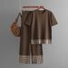 Women's Clothing summer new simple fashion round neck solid color short-sleeved top + trousers contrast edge knitted two-piece set_maomaolike.com