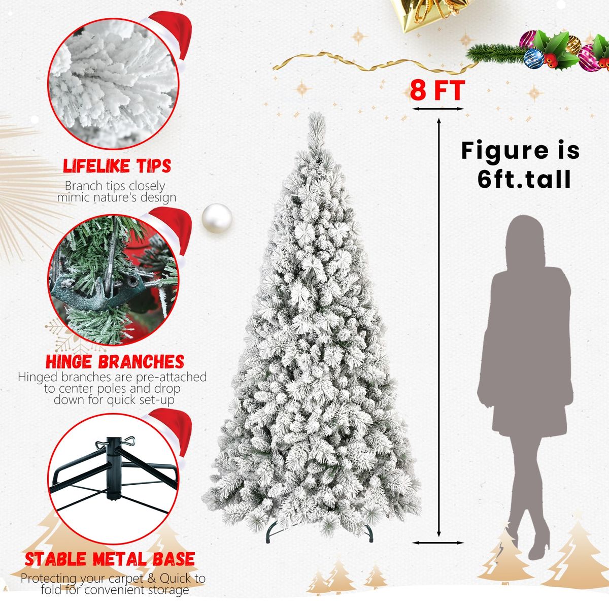 8ft PVC/Hard Needle Mixed Flocked Tree_maomaolike.com