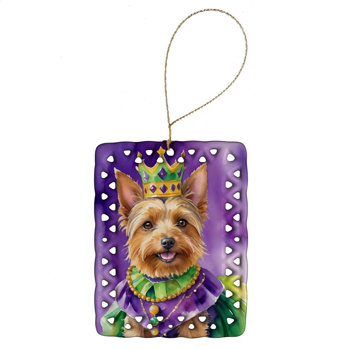 Australian Terrier King Of Mardi Gras Porcelain Ornament Christmas Tree Hanging Decorations For Home Christmas Holiday, Rectangle, Gift, Multicolor_maomaolike.com