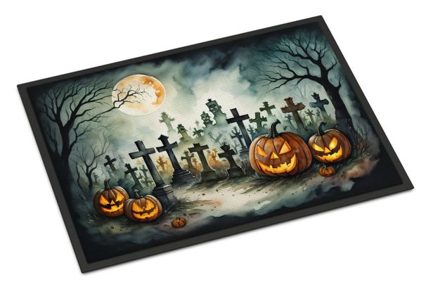 Graveyard Spooky Halloween Doormat Front Door Mat Indoor Outdoor Rugs For Entryway, Non Slip Washable Low Pile, 24H X 36W_maomaolike.com