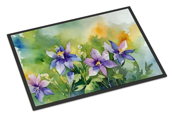 Colorado Rocky Mountain Columbine In Watercolor Doormat Front Door Mat Indoor Outdoor Rugs For Entryway, Non Slip Washable Low Pile, 24H X 36W_maomaolike.com