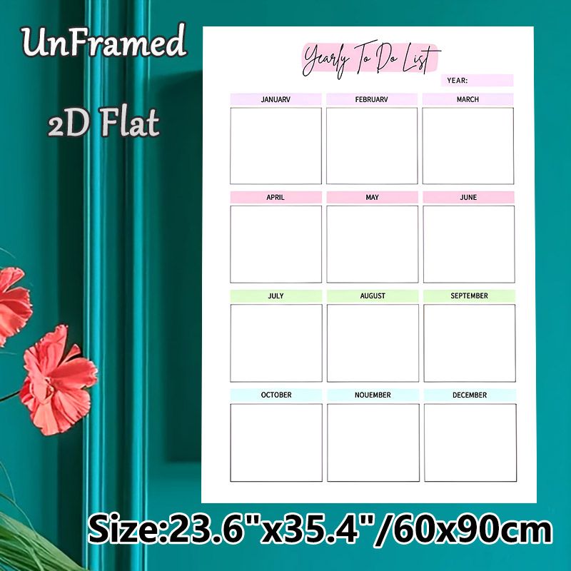 Yearly To-Do List Painting Poster, Pastel Color-blocked Grid Poster, Efficient Annual Task Organizer, Ideal For Home Office And Workspace_maomaolike.com