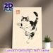 Playful Cat Painting Poster, Elegant Chinese Ink Wash Style Poster, Delicate Black-and-white Cat With Raised Paw, Brings Gentle Artistic Vibe For_maomaolike.com