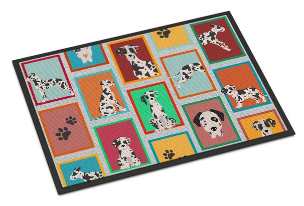 Lots Of Harlequin Natural Ears Great Dane Doormat Front Door Mat Indoor Outdoor Rugs For Entryway, Non Slip Washable Low Pile, 24H X 36W_maomaolike.com