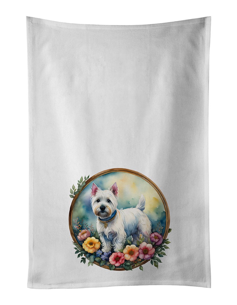 Westie And Flowers Kitchen Towel Set Of 2 White Dish Towels Decorative Bathroom Hand Towel For Hand, Face, Hair, Yoga, Tea, Dishcloth, 19 X 28", White_maomaolike.com