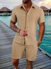 Men's Striped Lapel Shirt Shorts Trendy Casual Sports Suit_maomaolike.com
