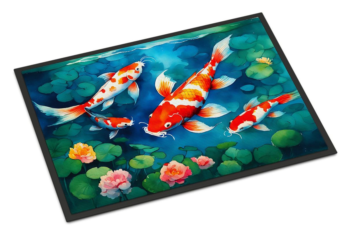 Koi Fish Doormat Front Door Mat Indoor Outdoor Rugs For Entryway, Non Slip Washable Low Pile, 24H X 36W_maomaolike.com