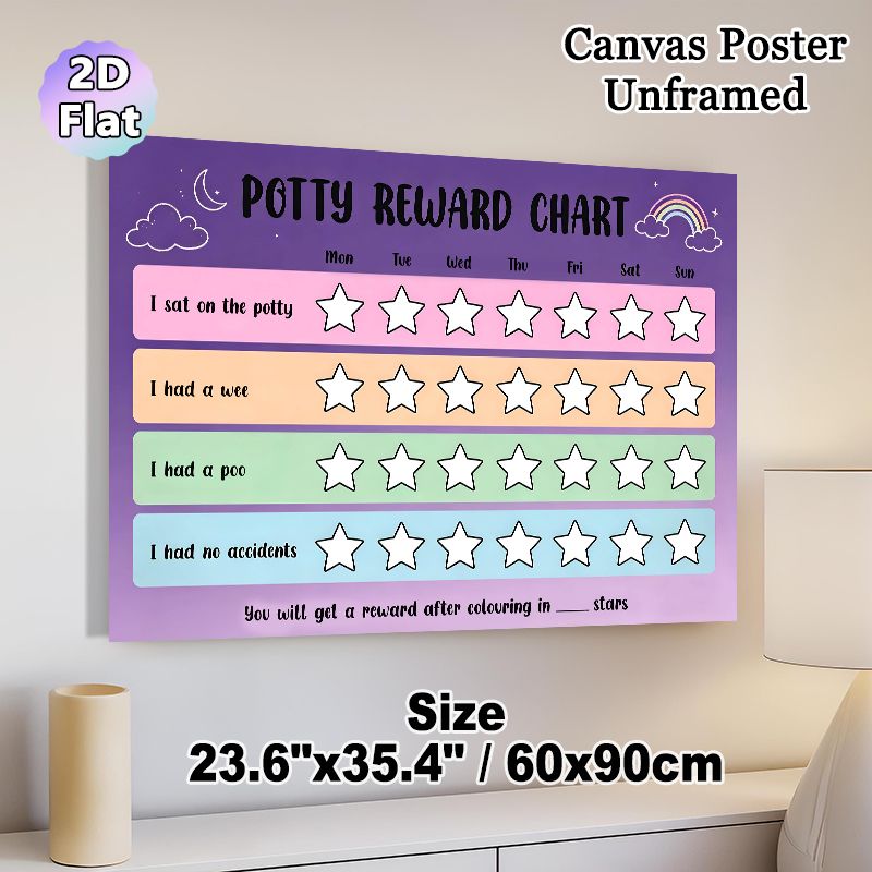 Potty Reward Chart Painting Poster, Pastel-toned Cute Rainbow & Moon Cloud Design Poster, Helps Track Potty Training Milestones, Ideal For Home_maomaolike.com