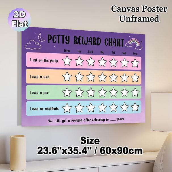 Potty Reward Chart Painting Poster, Pastel-toned Cute Rainbow & Moon Cloud Design Poster, Helps Track Potty Training Milestones, Ideal For Home_maomaolike.com