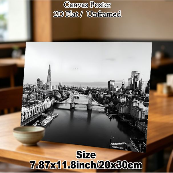 London Skyline With Tower Bridge Painting Poster, Monochrome Urban Cityscape Poster, Timeless Sleek City View, Ideal For Living Room, Office And_maomaolike.com