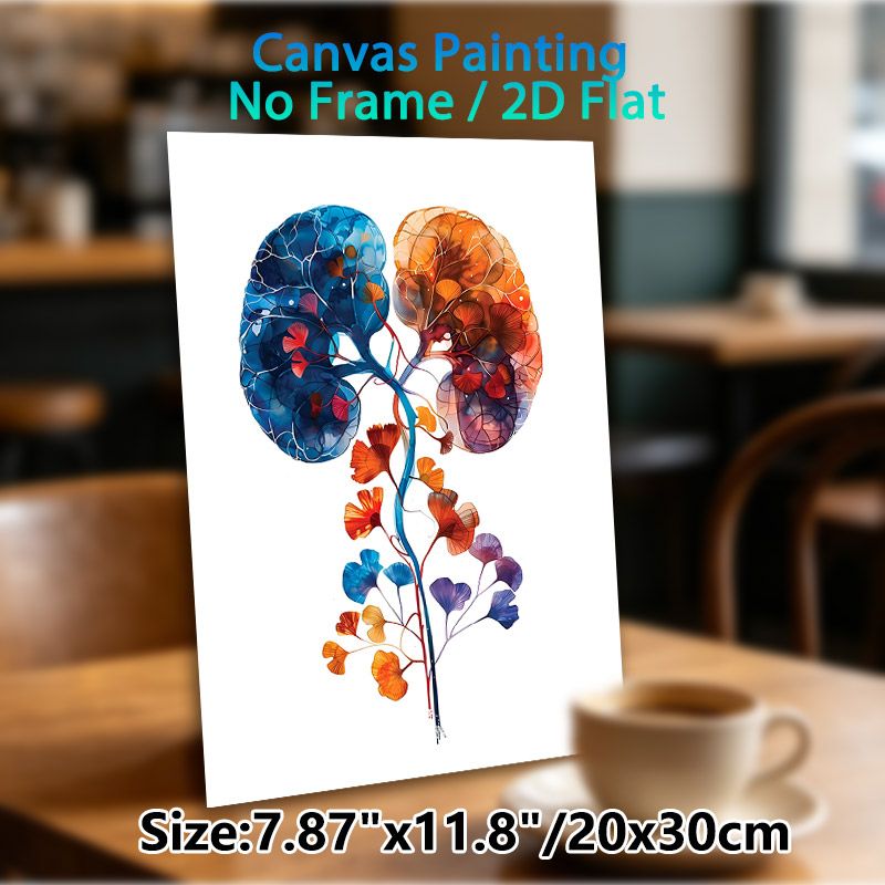 Botanical Kidney Painting Poster, Vibrant Watercolor Style Poster, Artistic Fusion Of Human Organ And Ginkgo Leaves, Suitable For Clinic, Home Office_maomaolike.com