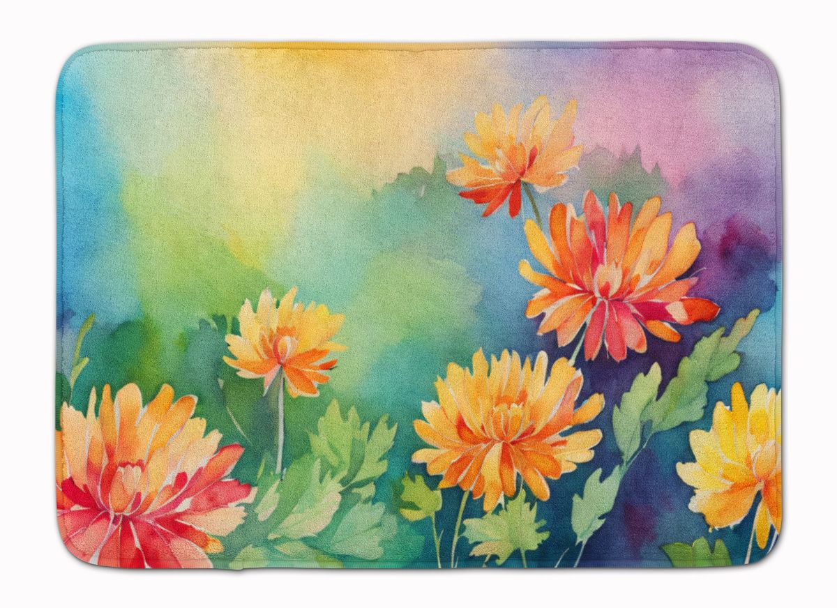 Chrysanthemums In Watercolor Memory Foam Kitchen Mat Machine Washable Anti-Fatigue Mat Cushion Comfort Bath Mat Or Kitchen Rug_maomaolike.com