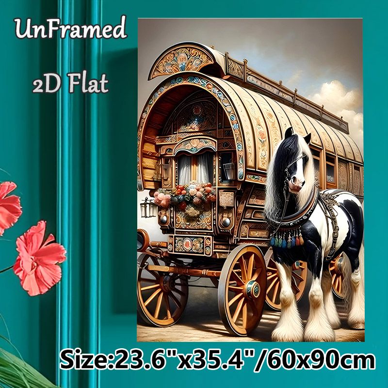 Horse & Ornate Carriage Painting Poster, Vintage Detailed Art Scene Poster, Delivers Rustic Nostalgic Vibe For Living Room, Bedroom_maomaolike.com