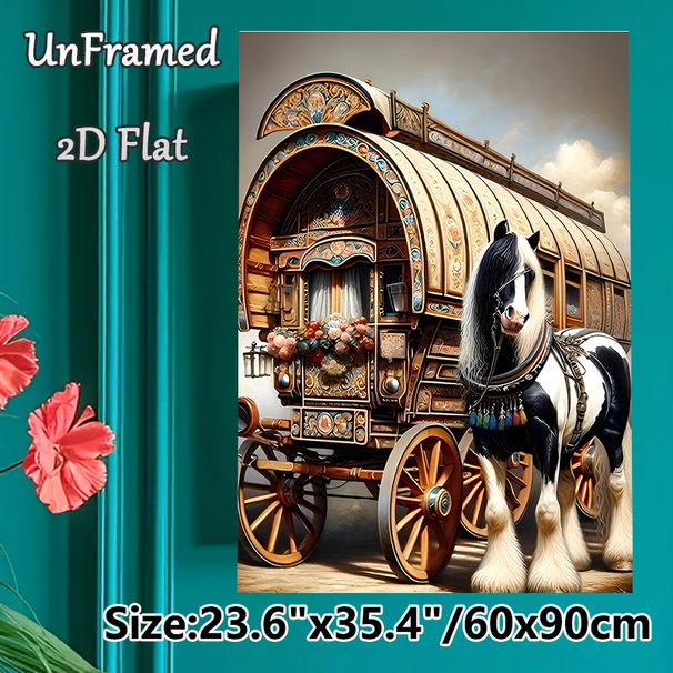 Horse & Ornate Carriage Painting Poster, Vintage Detailed Art Scene Poster, Delivers Rustic Nostalgic Vibe For Living Room, Bedroom_maomaolike.com