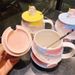 Ceramic Unicorn Water Spiral Rainbow Mug Coffee With Lid Spoon Cute Girls Home Drinking Cup_maomaolike.com
