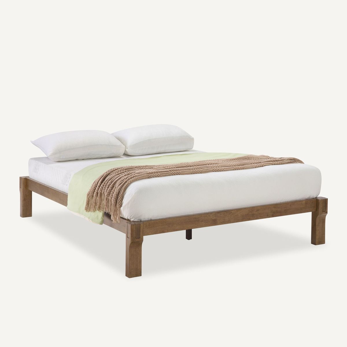 Solid Wood Adjustable Bed, Queen Size Japanese Joinery Bed With Head Elevation, 1200 Lbs Capacity, Rustic & Mid-Century Modern Design, Rubberwood Platform Bed, Easy Assembly, Walnut_maomaolike.com