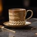 Wheat Patterned Coffee Cup And Plate Set For Home Use, Retro European Style Cappuccino Latte Cup, Fancy Coffee Latte Cup_maomaolike.com