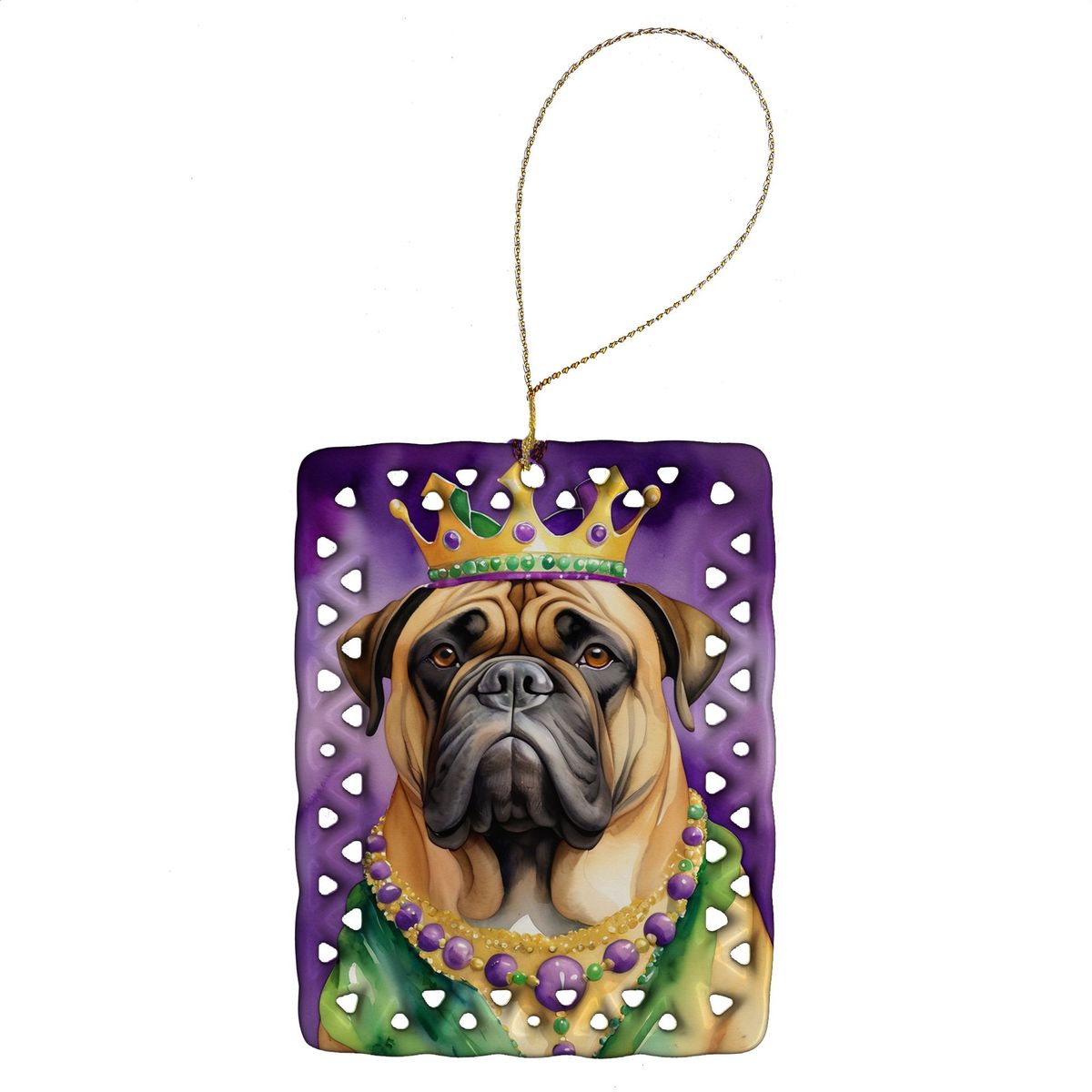 Bullmastiff King Of Mardi Gras Porcelain Ornament Christmas Tree Hanging Decorations For Home Christmas Holiday, Rectangle, Gift, Multicolor_maomaolike.com