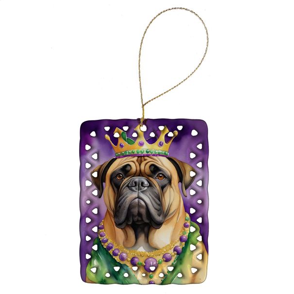 Bullmastiff King Of Mardi Gras Porcelain Ornament Christmas Tree Hanging Decorations For Home Christmas Holiday, Rectangle, Gift, Multicolor_maomaolike.com