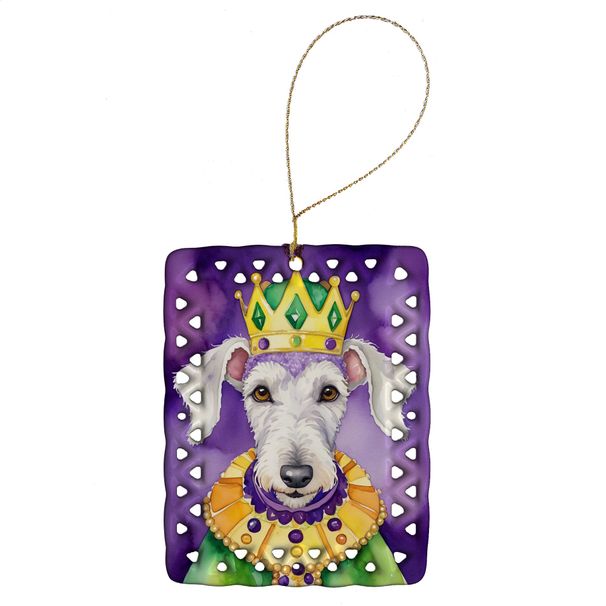 Bedlington Terrier King Of Mardi Gras Porcelain Ornament Christmas Tree Hanging Decorations For Home Christmas Holiday, Rectangle, Gift, Multicolor_maomaolike.com