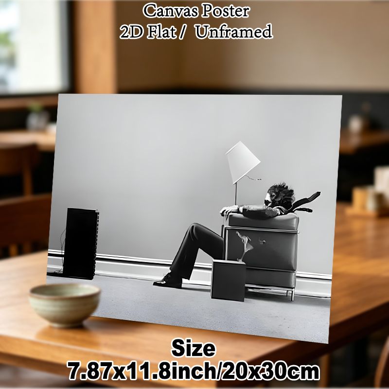 Surreal Fatigued Businessman Painting Poster, Monochrome Surreal Visual Illusion Scene Poster, Unique Artistic Decor With Playful Concept, Suitable_maomaolike.com