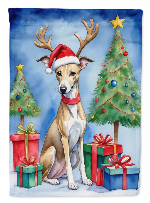 Whippet Christmas Reindeer Garden Flag Mailbox Flag Decorative Yard Flag Banner Outside Patio Artwork Yard Flower Beds, Garden Size, Multicolor_maomaolike.com