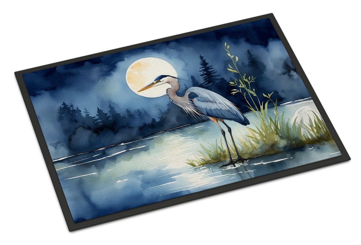 Blue Heron Under The Moonlight Doormat Front Door Mat Indoor Outdoor Rugs For Entryway, Non Slip Washable Low Pile, 24H X 36W_maomaolike.com
