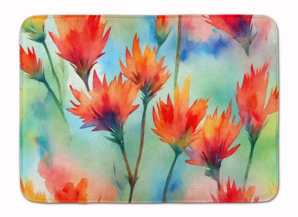 Wyoming Indian Paintbrush In Watercolor Memory Foam Kitchen Mat Machine Washable Anti-Fatigue Mat Cushion Comfort Bath Mat Or Kitchen Rug_maomaolike.com