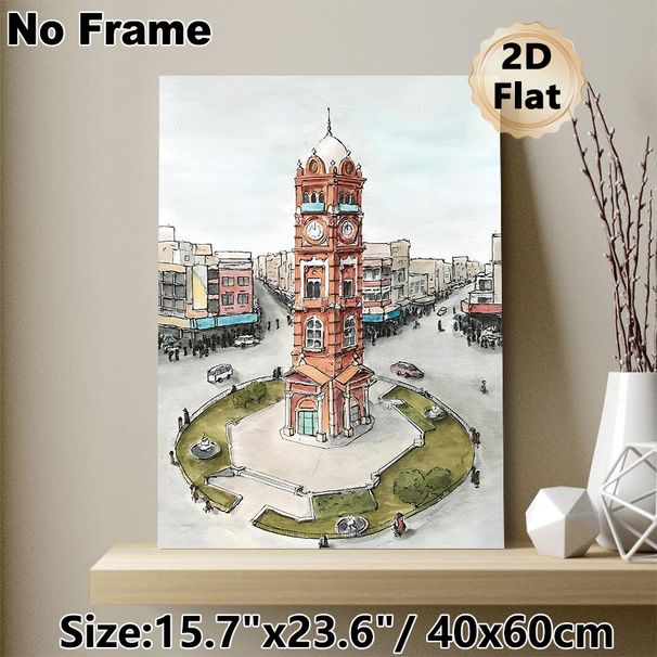 Clock Tower City Square Painting Poster, Soft Watercolor Urban Plaza With Historic Clock Tower Poster, Elegant Cityscape Decor Suitable For Living_maomaolike.com
